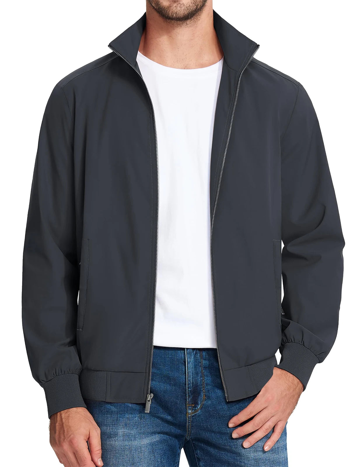 MAGCOMSEN Lightweight Jacket Men's Windproof Waterproof Zip Up Coat Stand Up Collar Windbreaker with 3 Pockets Outerwear