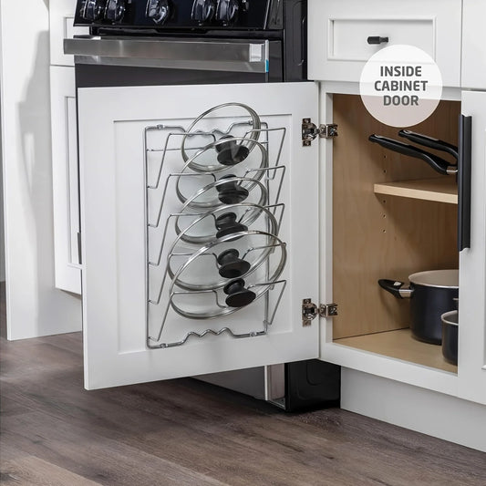 Wall-Mounted Pot Lid Organizer Rack – Multi-Tier Metal Storage for Kitchen