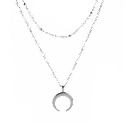 Gold Double Layer Moon Pendant Necklace – Trendy Gift