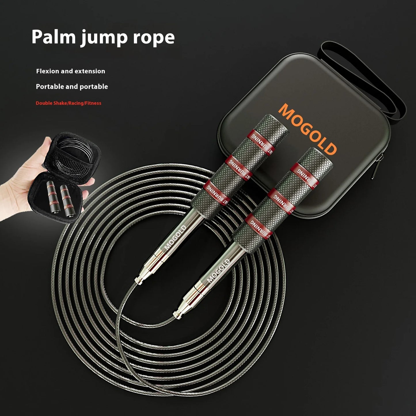 MOGOLD Telescopic Jump Rope – High-Speed Bearings, PVC Steel Cable & Light Case, Fitness Must-Have