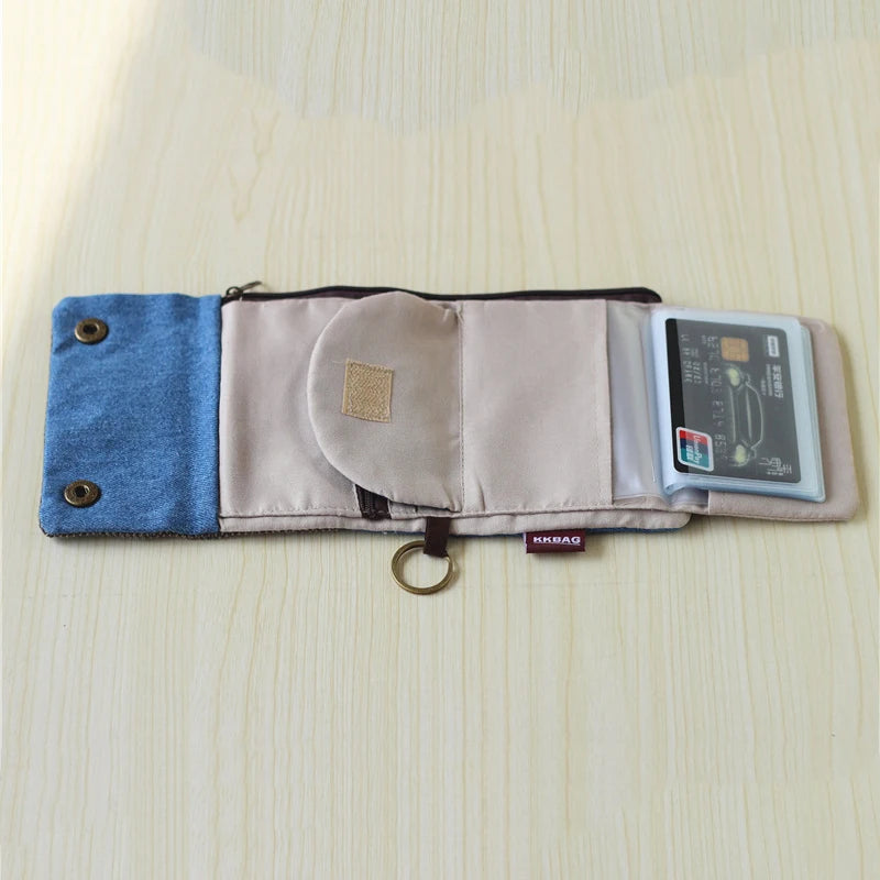 Women's Handmade Fold Fabric Wallet Simple Color Contrast Short Zipper Purses Cartoon Coin Purse Card Holder Key Organizer