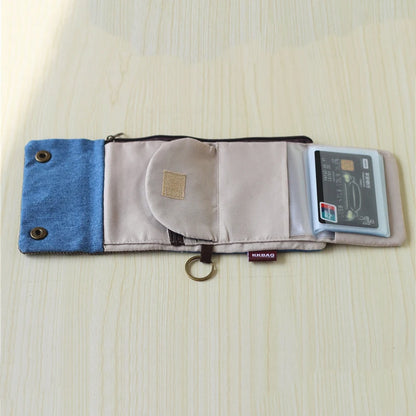 Women's Handmade Fold Fabric Wallet Simple Color Contrast Short Zipper Purses Cartoon Coin Purse Card Holder Key Organizer