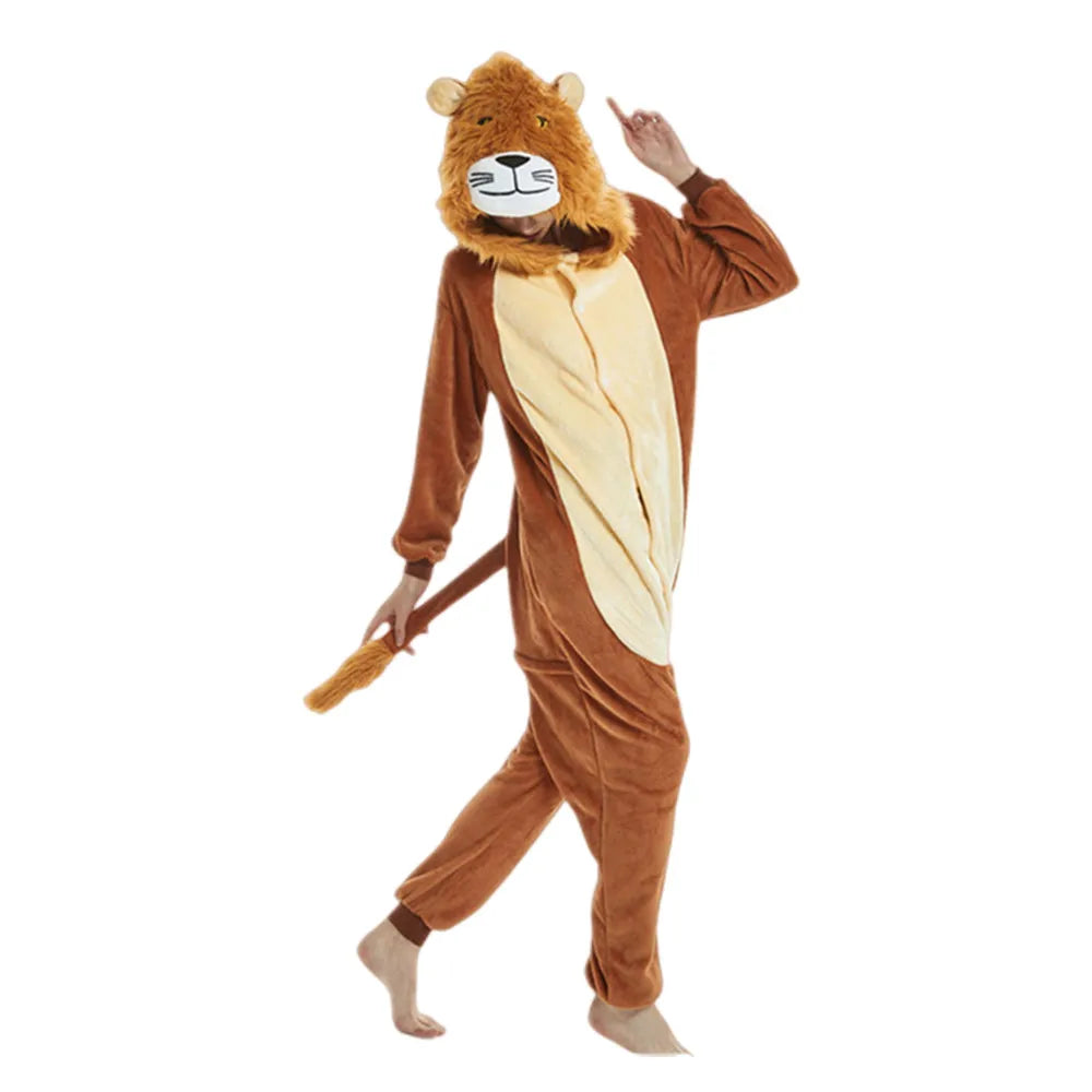 Animal Onesies Lion Tiger Leopard Wolf Fox Zebra Hippo Koala Bat Donkey Rabbit Chinchilla Frog Bee Penguin Dog Kigurumi Adult