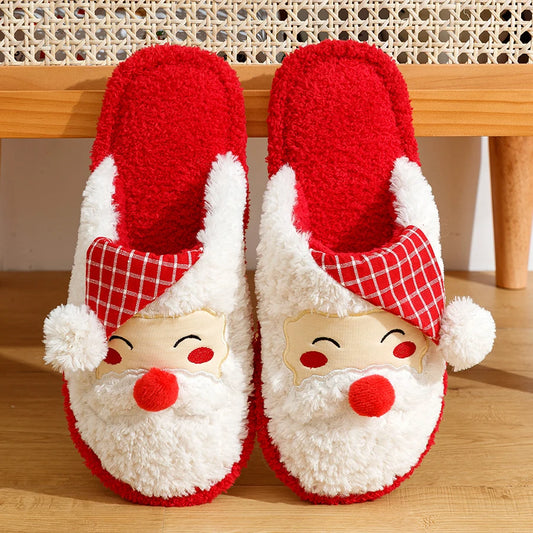 Fashion Christmas Santa Claus Slippers Women Indoor Cute Cartoon Soft Sole Comfy Winter Bedroom Warm Anti-slip Cotton Homeshoes