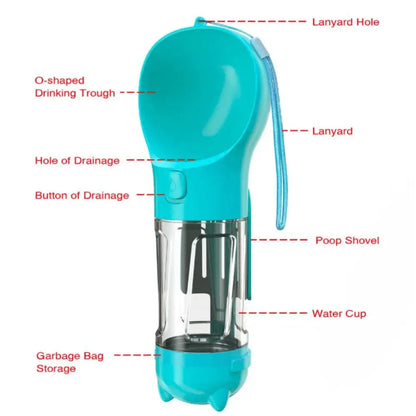 300/500ml Pet Water Food Dispenser 3 in 1 with Trash Bag Box and Shovel Pet Dog Water Bottle Leak Proof Dog Food Feeder Cat