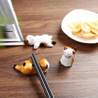 Set of 6 Ceramic Cat-inspired Utensil Rests and Cartoon Pen Holder Kitchen Cutlery TraySpoon Rest Chopstick Pillow
