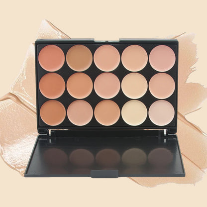 2pcs 15-color Professional Concealer with Brush,Face Makeup and Contouring Dark Circles Acne Mark Brightening Waterproof Sweat