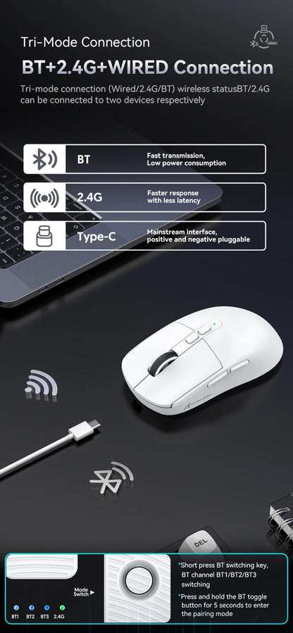 ATTACK SHARK X6 Mouse,PAW3395 Bluetooth Tri-Mode Connection,RGB Touch Magnetic Charging Base,Macro Gaming Mouse