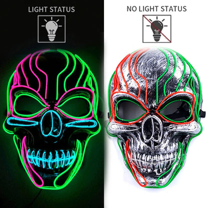 Halloween Skull Skeleton Head Headwear Horror Party Mask Light Up In The Dark Night Disguise Glowing Purge Mask For Halloween