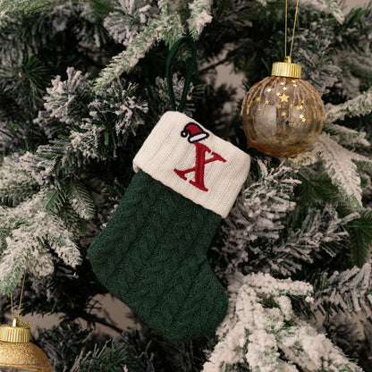 Green A-Z Letter Hanging Christmas Stockings Monogram Knitted Socks Fireplace Christmas Tree Hanging Party Decoration