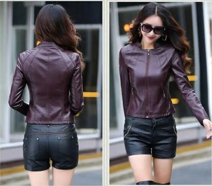 Spring Genuine Leather Jacket Women Real Orange Leather New Outerwear Sheepskin Coat Women's Moto Biker Zipper Jackets