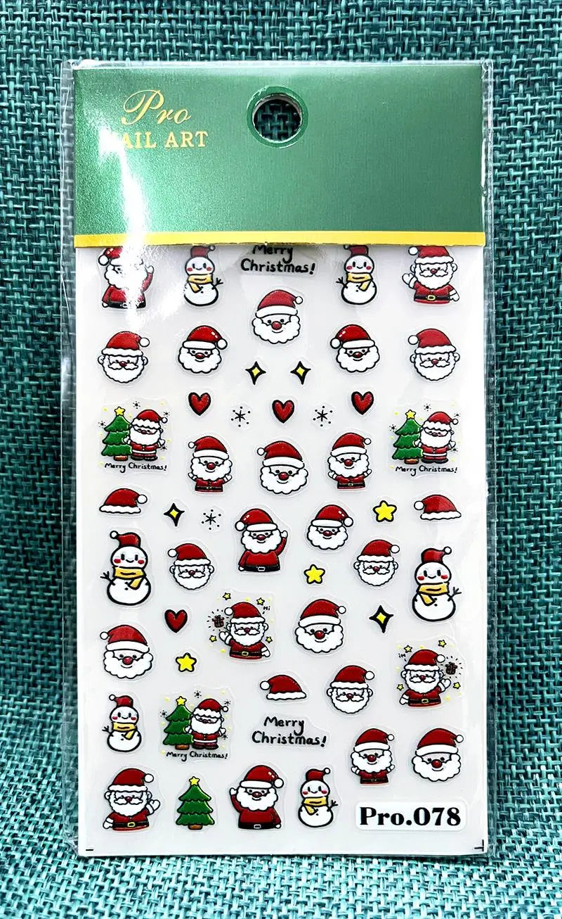 Cute Deer Christmas Nail Stickers 5D Embossed Elk Star Gingerbread Man Snowflake Santa Claus Holly DIY Winter Engraved Manicure*